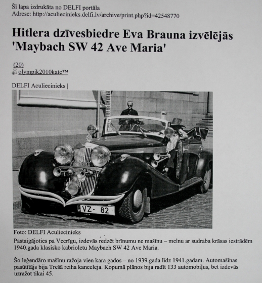 HITLERA DZĪVESBIEDRE EVA BRAUNA IZVĒLĒJĀS '' MAYBACH SW 42 AVE MARIA ''.